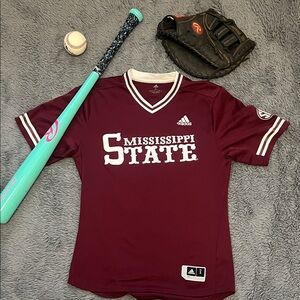 Adidas Maroon Mississippi State Baseball Jersey
